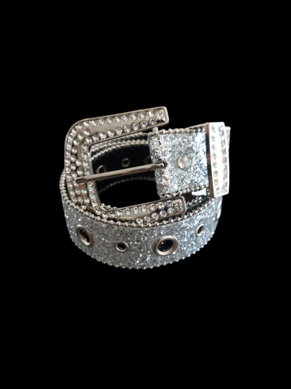 Silver Glitter Belt with Diamante Buckle